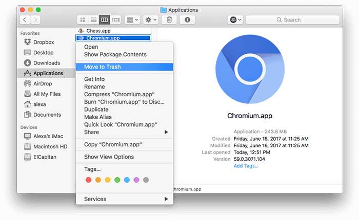 Move to Trash - How to Remove Chromium from Mac