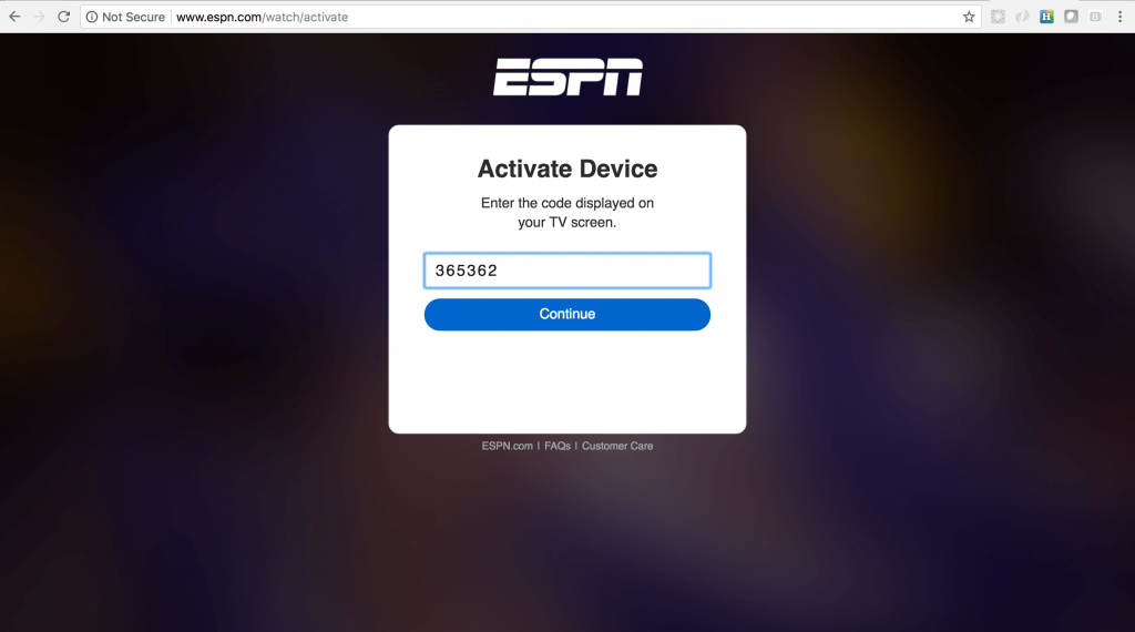Enter Activation Code - ESPN on Apple TV 