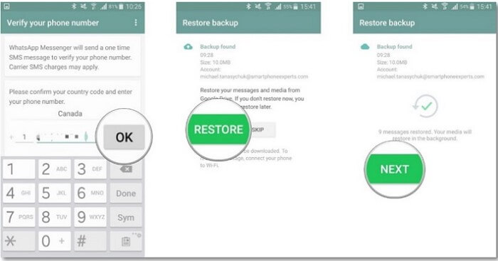 Verification Code - Restore WhatsApp from Google Drive to iPhone