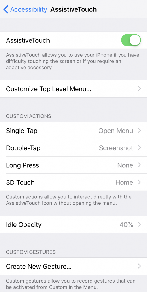 Enable AssistiveTouch and choose Actions