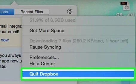 Click Quit Dropbox  to Uninstall Dropbox from Mac