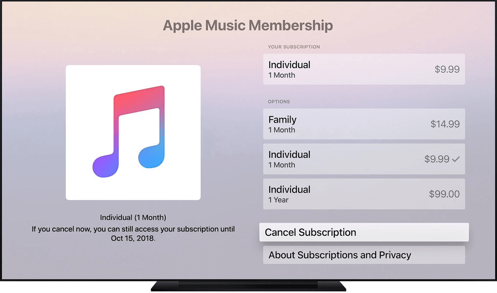 Apple TV - How To Cancel Apple Music Subscription