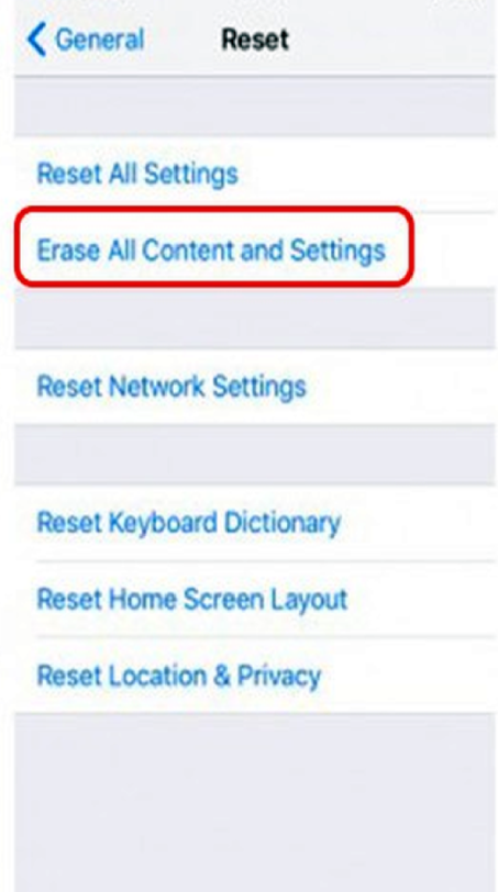Click Erase all content and settings 