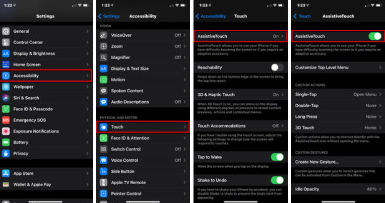 Enable Assistive touch to take screenshot on iPhone X
