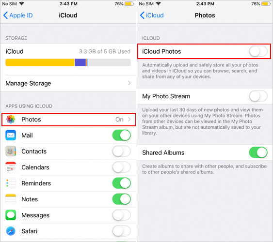 Enable iCloud photo library