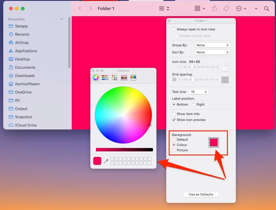 Select a color to change the folder color.