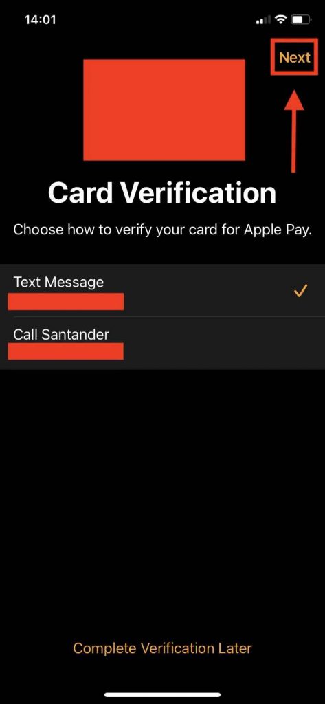 Verify card by text or call