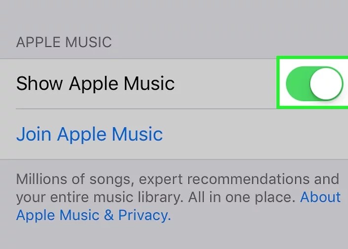 Turn on show Apple Music.
