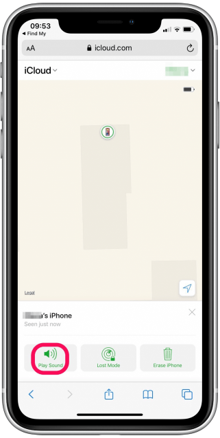 Select play sound to locate your iPhone.