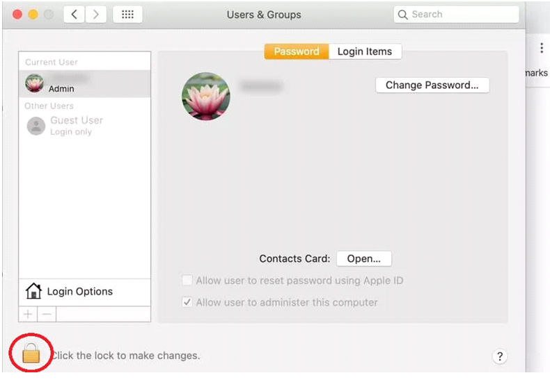 click the lock icon to change the Admin Name on your Mac