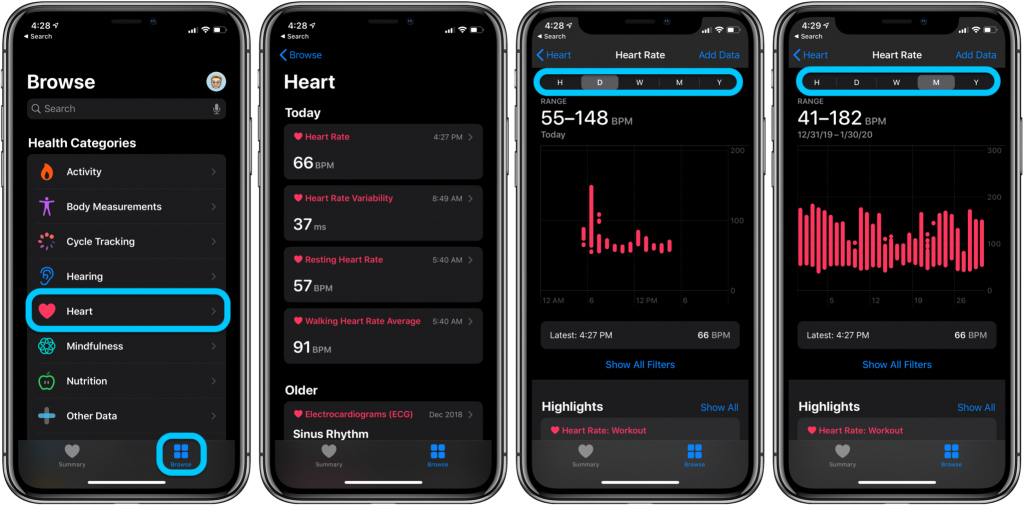 Check heart rate using the Health app.