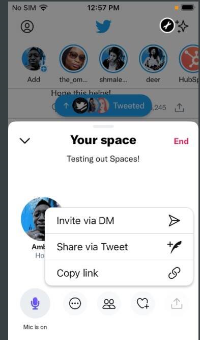 Choose any option to share Space on Twitter.