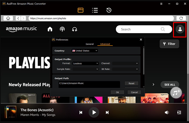 click profile on Amazon Music converter