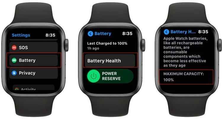 check battery health of apple watch