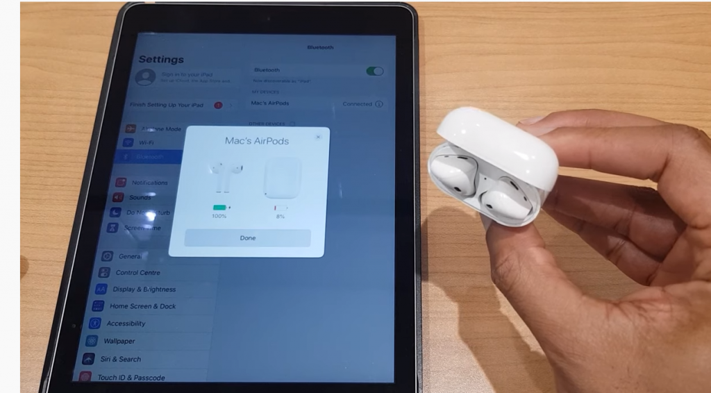 Connect AirPods to iPad.