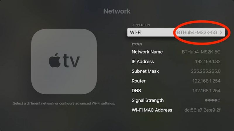 Note the Wi-Fi address of Apple TV.