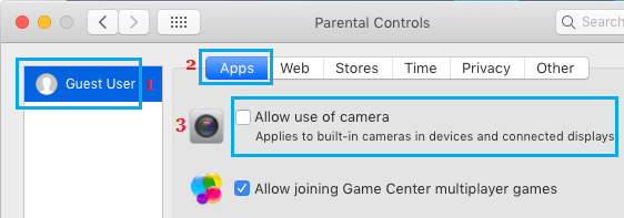 Untick the checkbox to turn off Camera on Mac.