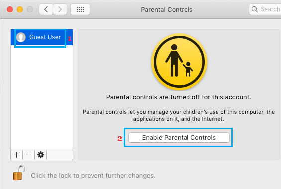 Click on Enable Parental Controls.