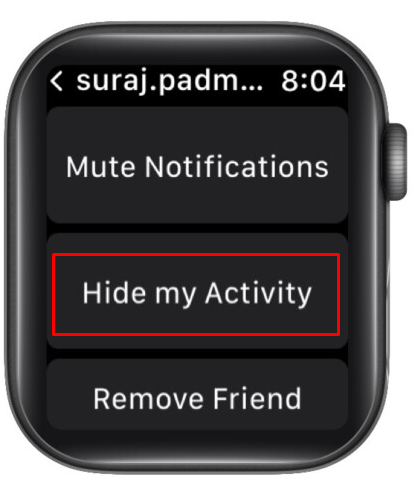Tap hide my activity on Apple Watch