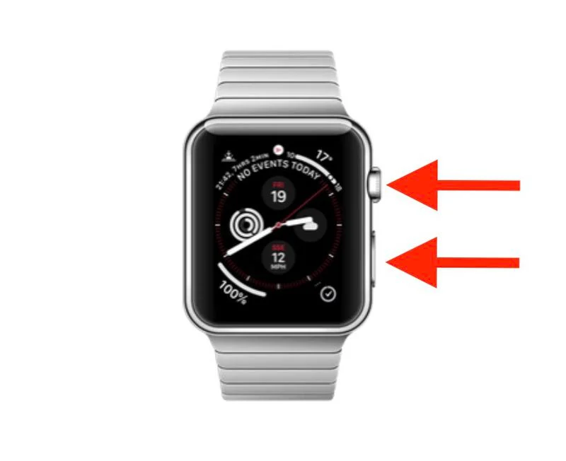 Hold down Digital Crown and Side button to take screenshot on Apple Watch.