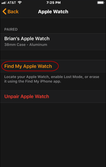 Click on the option find my apple watch