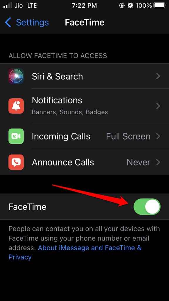 enable facetime to resolve SharePlay Not Working in iOS 15
