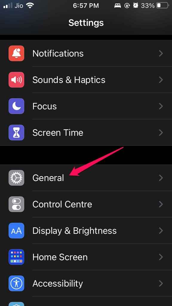 open settings and tap general
