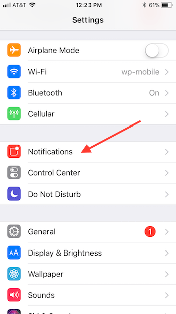 tap settings and enable notifications
