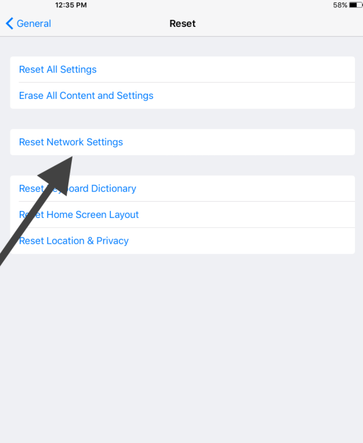 Reset Network settings on iPad
