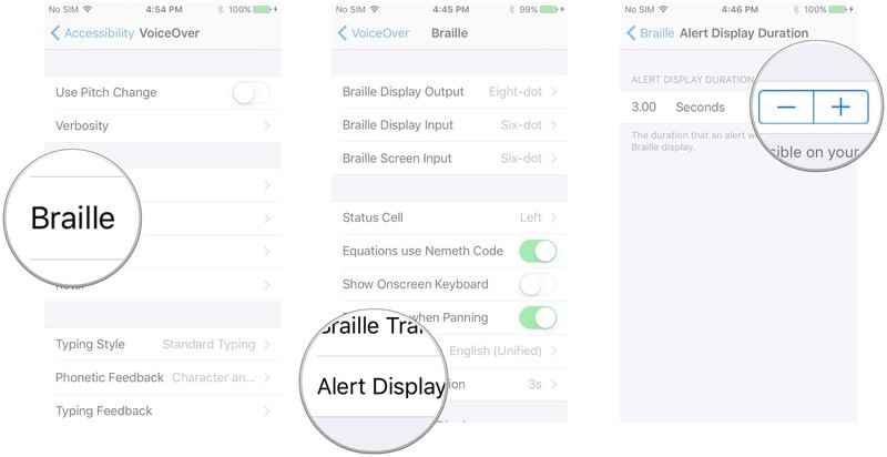 Tap Alert Display Duration on Braille Settings.