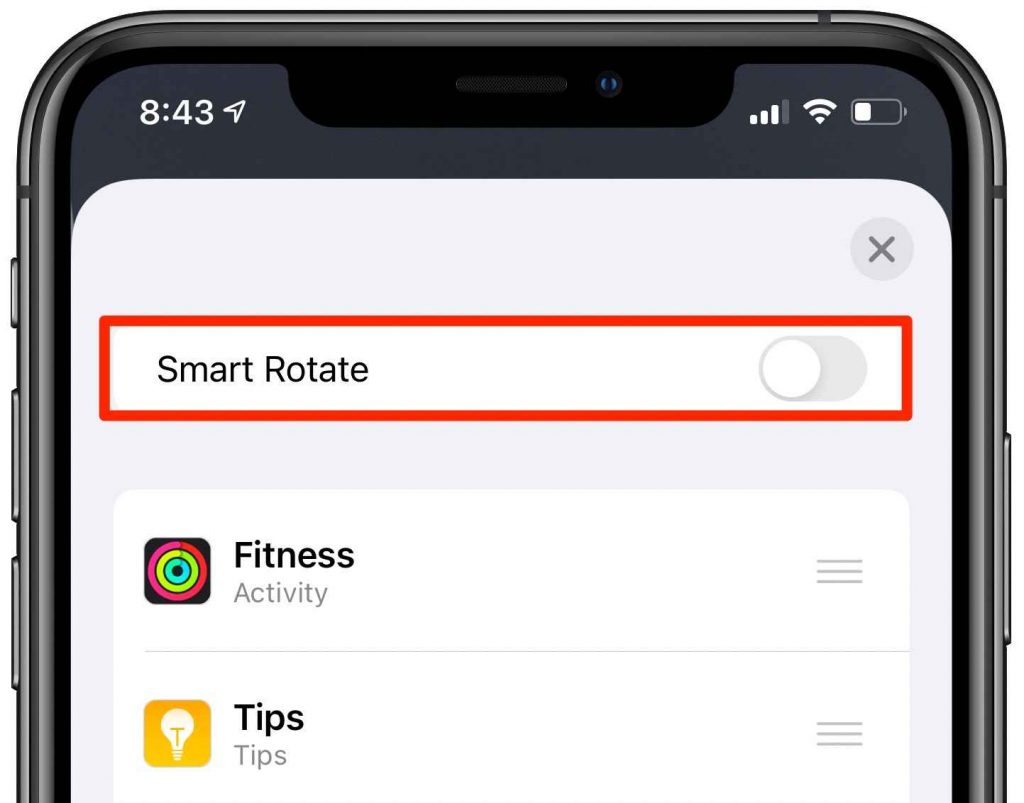 disable smart rotate on widget        stack