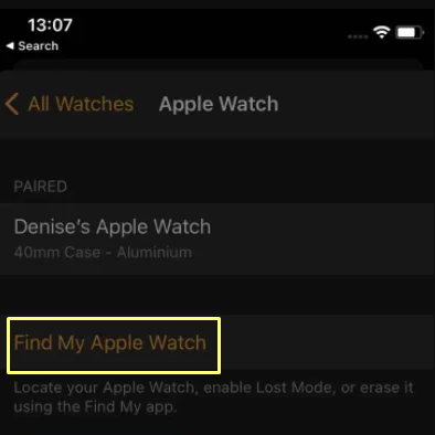 select Find My Apple Watch