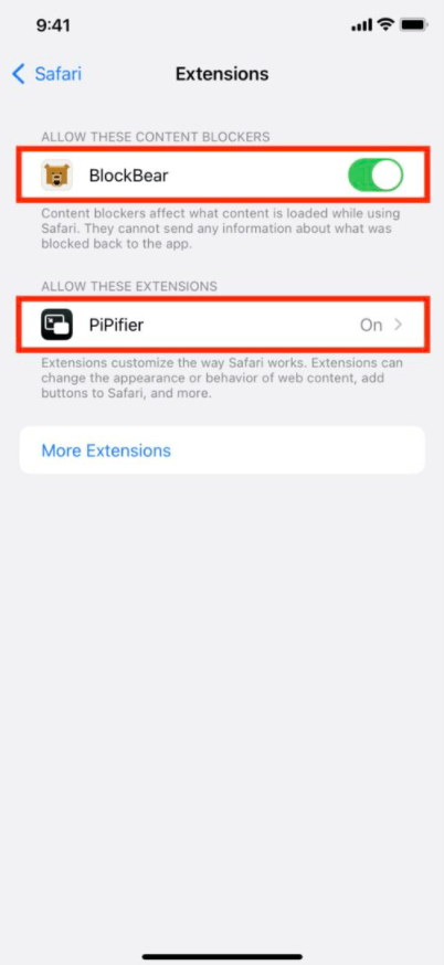 disable or enable extension