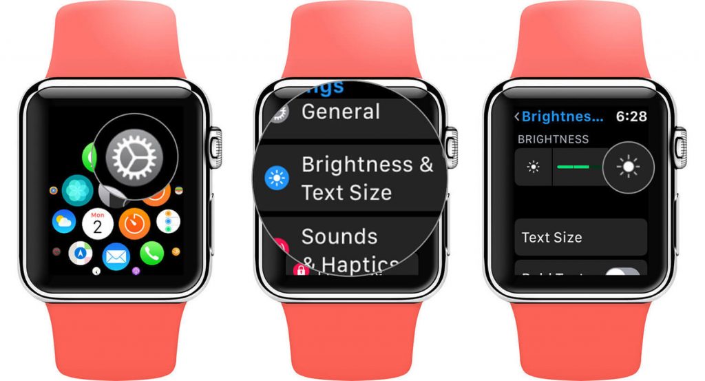 go to brightness & text size to adjust brightness on apple watch