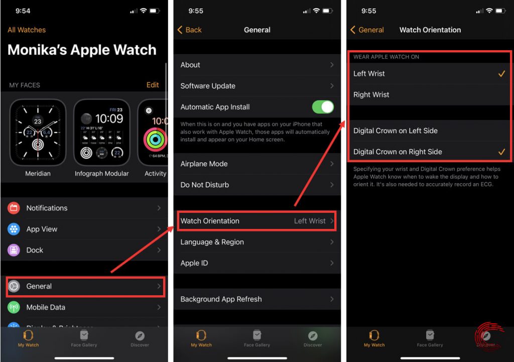 change the wrist and digital orientation on iPhone 