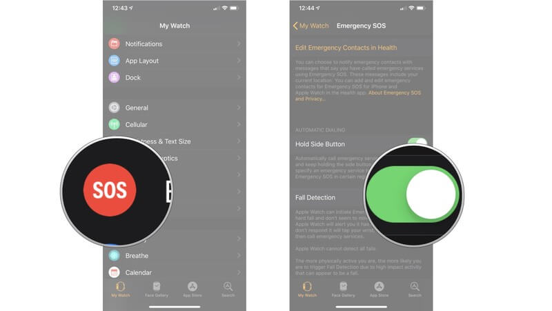 go to emergency SOS to enable fall detection on apple watch 