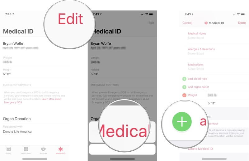 tap the medical id to create an emergency contact list 