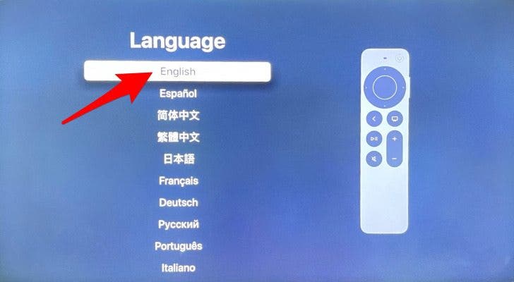 select the language  to set up apple tv 