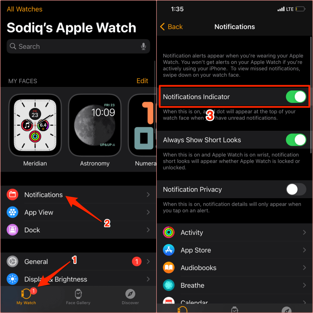 click notification indicator to hide red dot on apple watch 