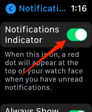 turn on the notification to hide the red dot on apple watch 