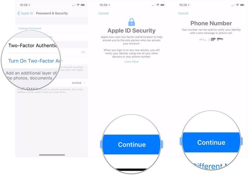 tap two-factor authentication to enable the option on iPad 