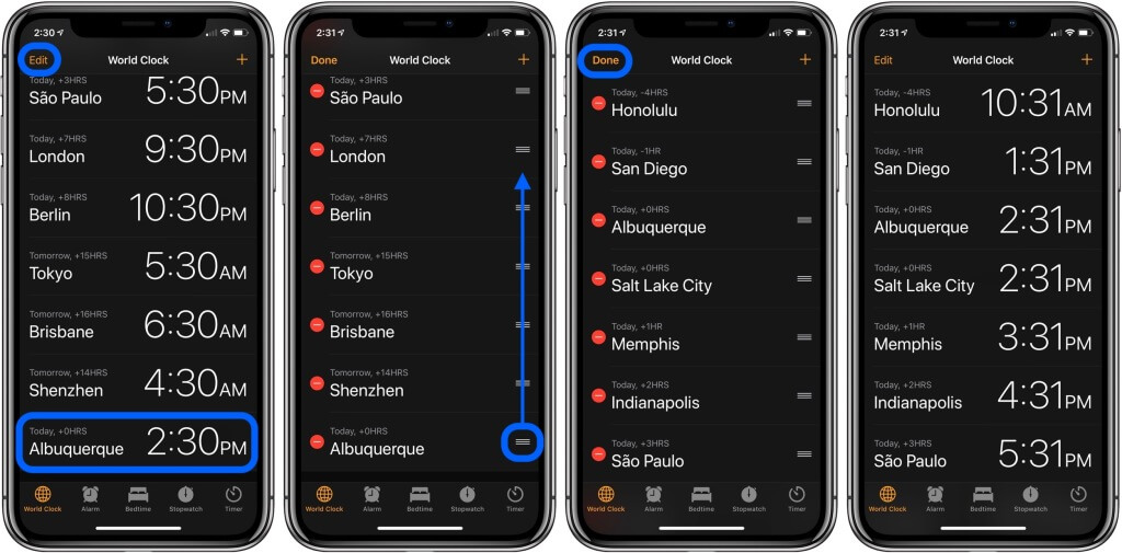 tap + icon to add world clock on apple watch 