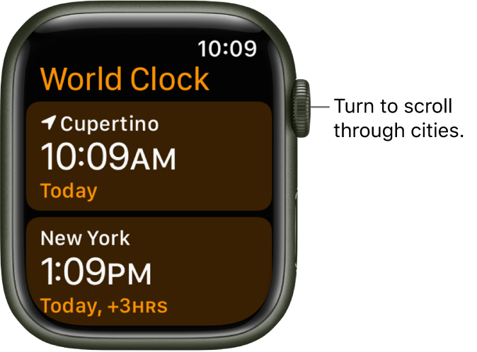 press the digital crown to check the time in another city 