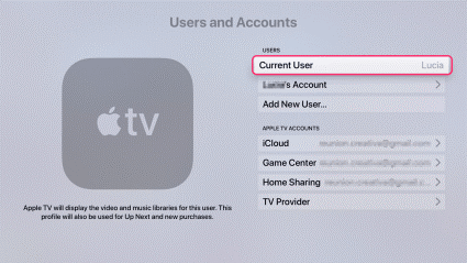 Current User -  Multiple Users on Apple TV