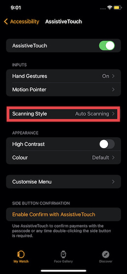 tap scanning style on watchapp 