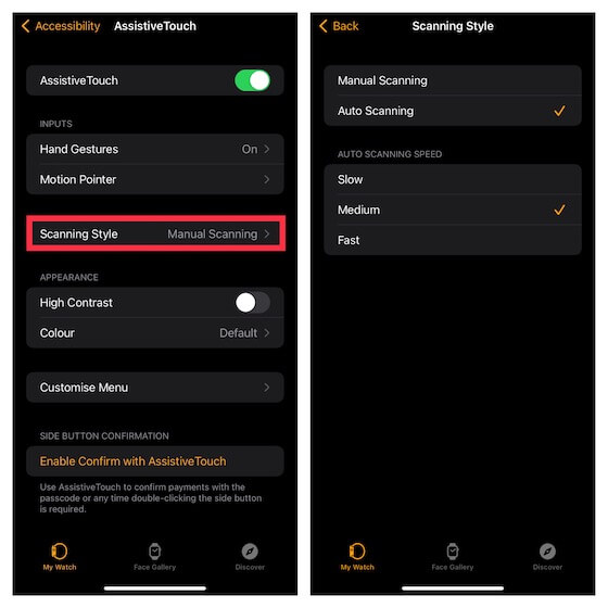 tap automatic to Use AssistiveTouch on Apple Watch