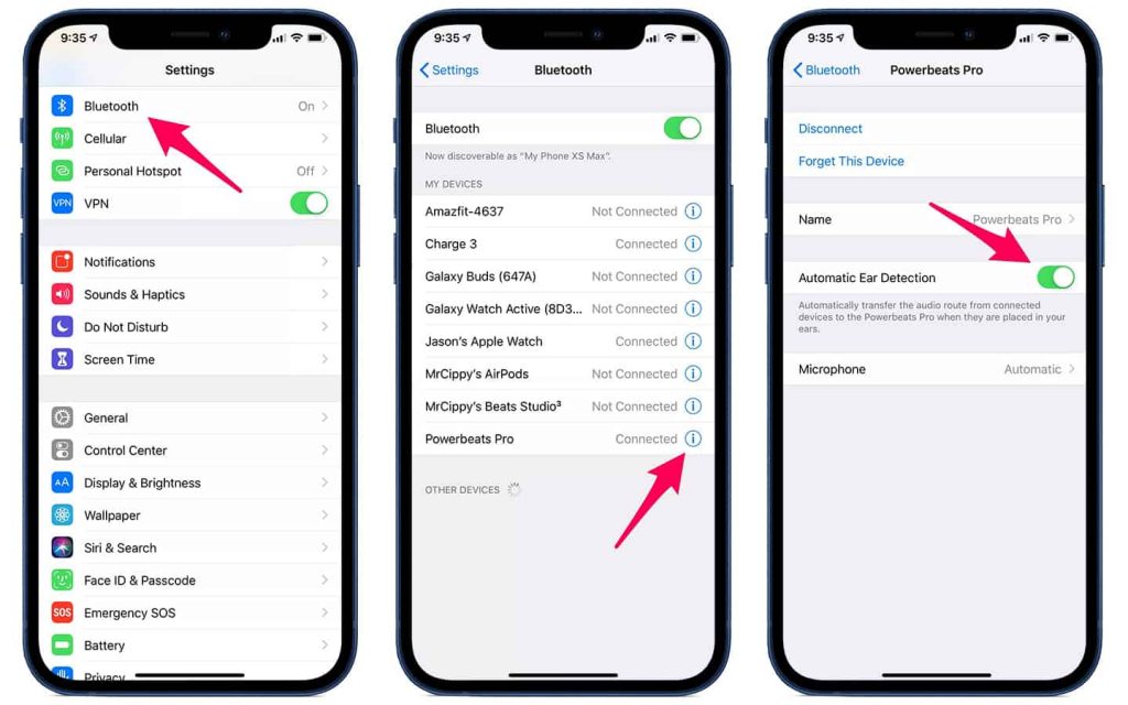 enable automatic ear detection if airpods connected but no sound 