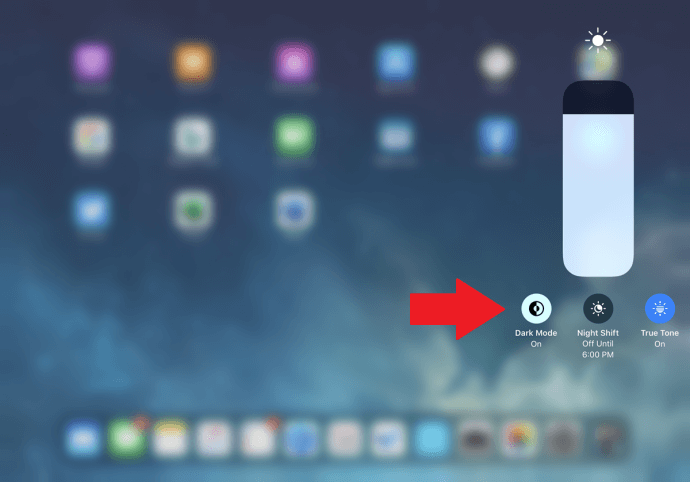 turn on the dark mode button to enable dock dark mode on ipad 