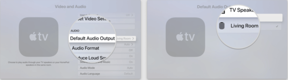 select default studio output to use homepod apple tv 