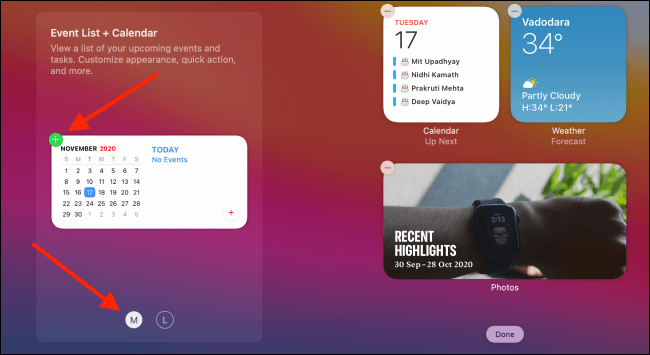 tap the + icon to add widgets on mac 